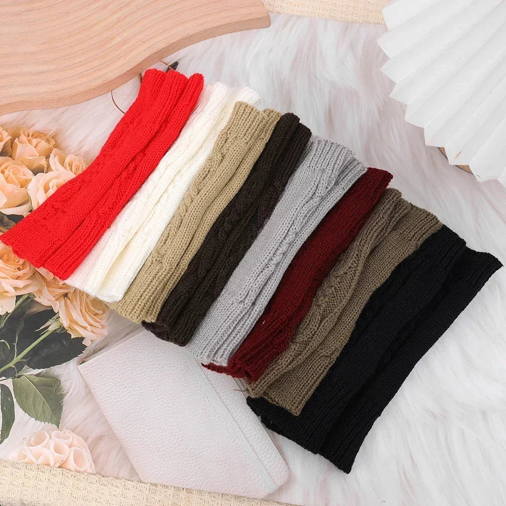 Men Women Stretch Acrylic Knit Stripe Fingerless Mitten Student Couple Winter Warm Twist Flower Half Finger Solid Glove Amagi