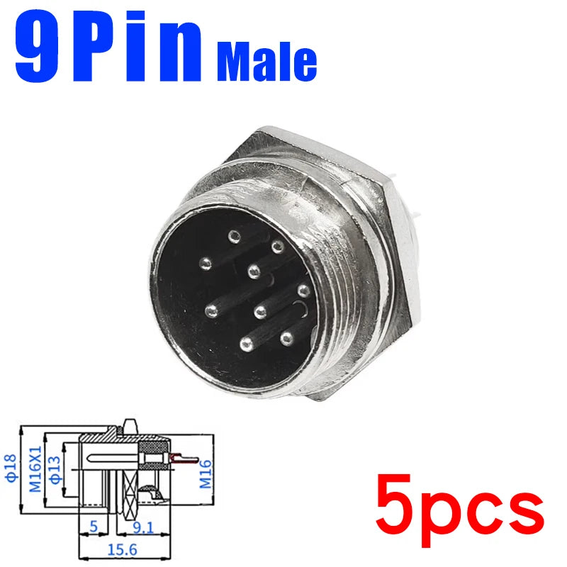 5Pcs GX16 Aviation Connector 2/3/4/5/6/7/8/9/10 Pin Male Plug Female Socket 16mm Wire Panel Mount Nut Type Circular Adapter