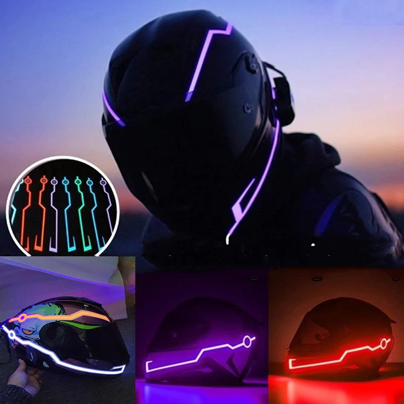 4 Flashing Motorcycle Bike Helmet LED Cold Light Strip EL Sticker Waterproof Warning Lights Motorcycle Night Riding Accessories