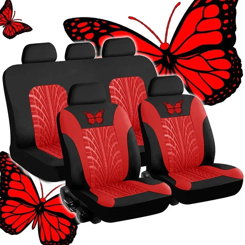 Car Seat Covers Set Universal Fit Most Cars with Butterfly Pattern Tire Track Detail Styling Protector Covers for the Car Amagi