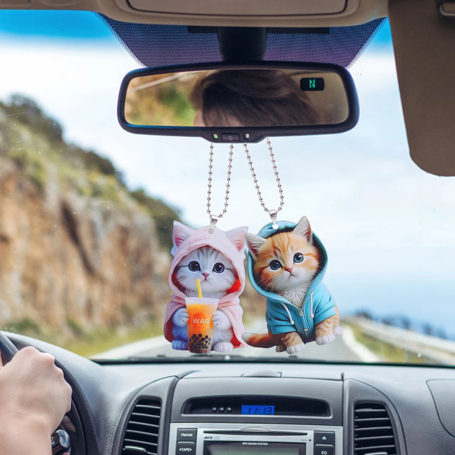 Acrylic Cat Pendant Key Chain 2D Flat Kitten Hanging Keychain Lifelike Kitten Bag Pendent Cartoon Animal Keyring Accessories