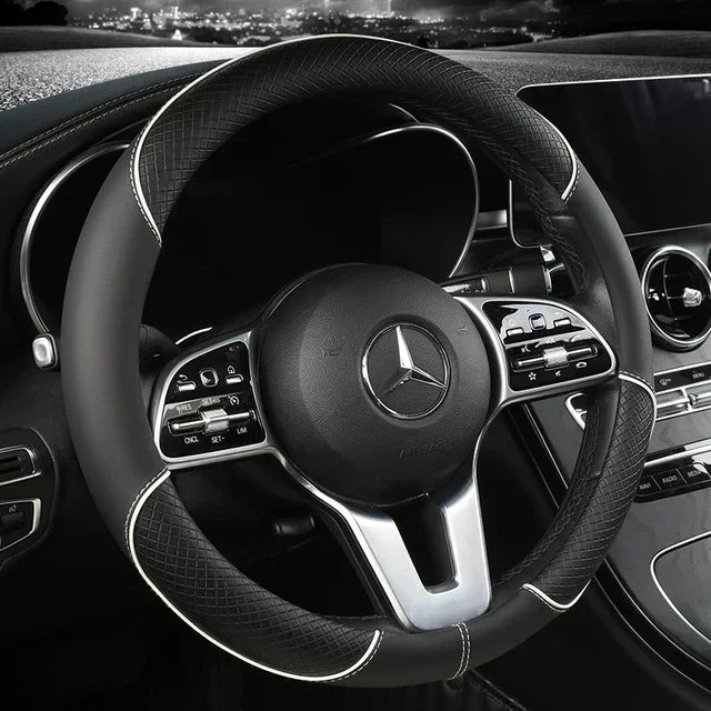 All Seasons Leather Diamond Steering Wheel Cover Universal Fit for 14 .5-15 Inch Durable Leather Cover Anti-Slip Veins Amagi