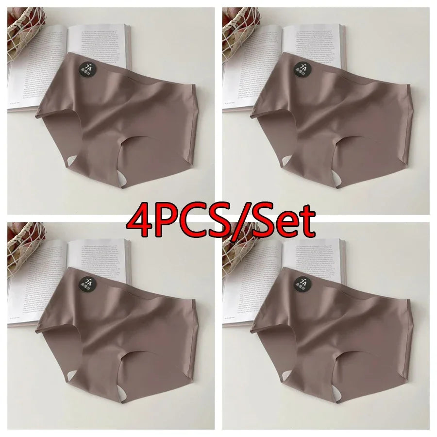 4PC Seamless Silk Women's Panties Ultra-Thin Briefs with High Elasticity Breathable Comfortable Soft Lingerie Underwear Amagi