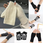 Winter Half Finger Gloves Knitted Fingerless Mittens Warm Cuff With Thumb Hole Stretchy Short Hand Warmer For Men Women Amagi