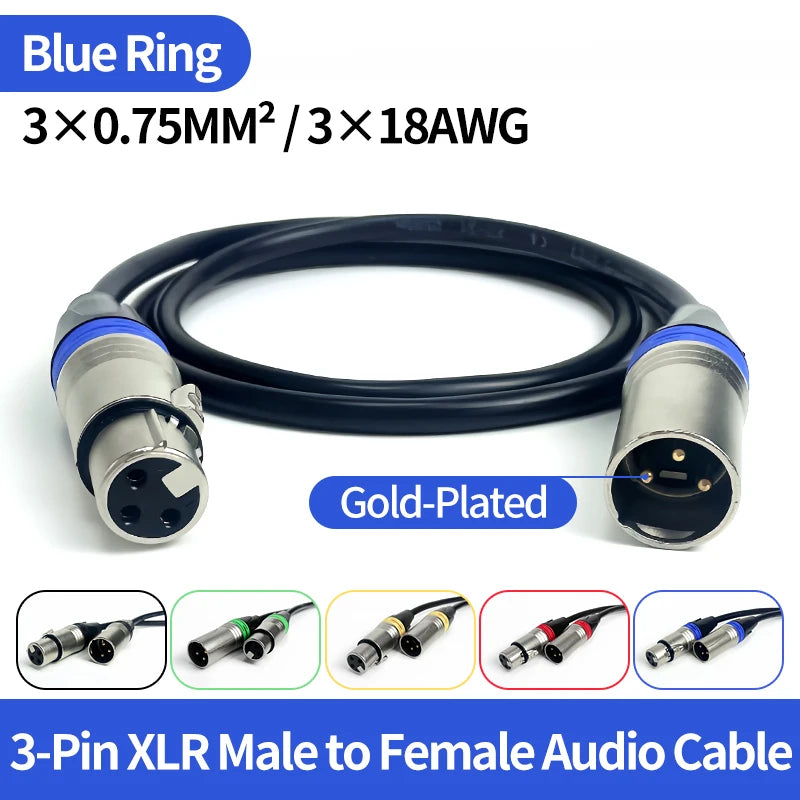 Gold-Plated 3-Pin XLR Male to Female Microphone Cable 1M–10M, 3×0.75mm² Pure Copper Balanced Audio Cord for Mixer, Speaker,Stage