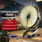 Car Clip-on Fan 5 Speed Quiet Rechargeable Desktop Portable Air Circulator Wireless Fan with LED Light for Office Amagi