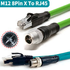 M12 X-Code 8Pin Male to RJ45 Gigabit Ethernet Cable 10Gbps IP67 Shielded - Industrial CAT6A Network Wire for Robotics & Harsh