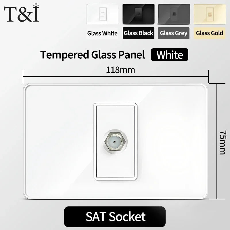 118x75mm Type-C Fast Charging Wall Socket Italy & Chile Schuko Outlet - Tempered Glass Panel Modern Design -Type Switch