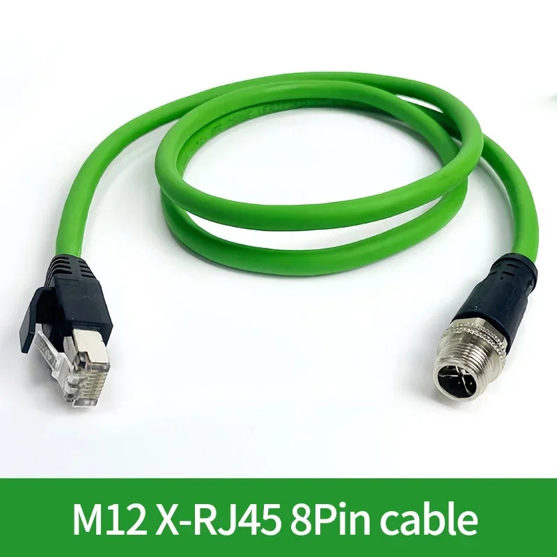 M12 X-Code 8Pin Male to RJ45 Gigabit Ethernet Cable 10Gbps IP67 Shielded - Industrial CAT6A Network Wire for Robotics & Harsh