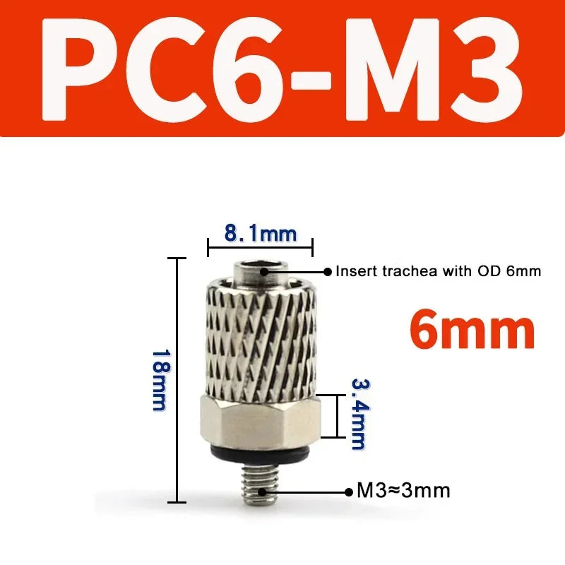 Mini Pneumatic Pipe Connector PC PL Screw Through Quick Fitting Fast Twist Joint ,Male Thread M3 M4 M5 M6 - Tube OD 3mm 4mm 6mm
