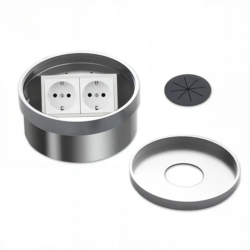 Embedded Hidden Ground Plug Flush Design Stainless Steel Compressive Anti-Rust Anti-Corrosion Home Office Indoor Socket Outlet