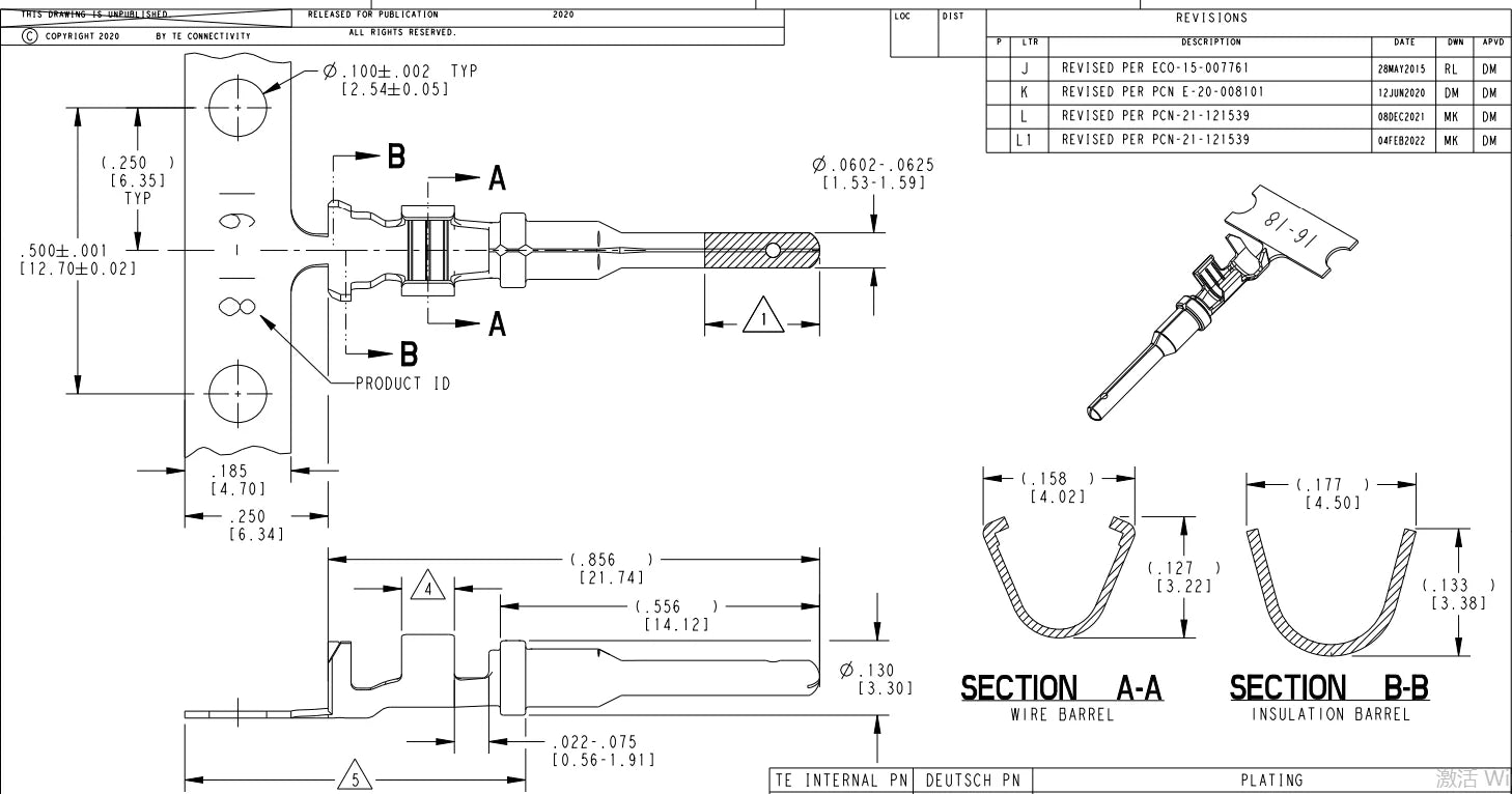 20 pcs Pin Contact 1060-16-0144 1062-16-0988 brass Gold plating 18-14 AWG  Wire Size Crimp Terminal For Deutsch DT 1.5mm Series