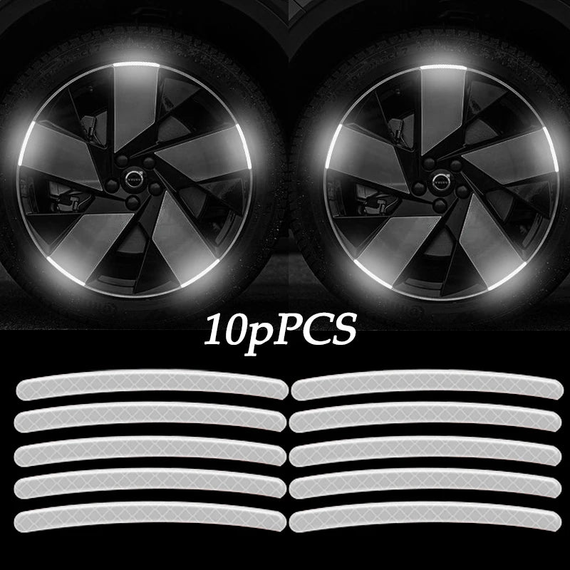 10pcs Car Wheel Hub Reflective Sticker Tire Rim Reflective Strips Luminous For Nissan Kicks X-trail Juke Tiida Qashqai Leaf Micr