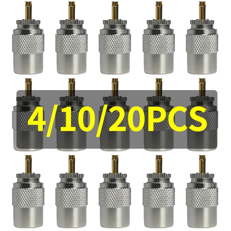 UHF Male Plug & N-Type Male Plug RF Connectors, Gold-Plated Brass Crimp Adapter for RG58 RG59 RG6U Coaxial Cable, Antenna Use