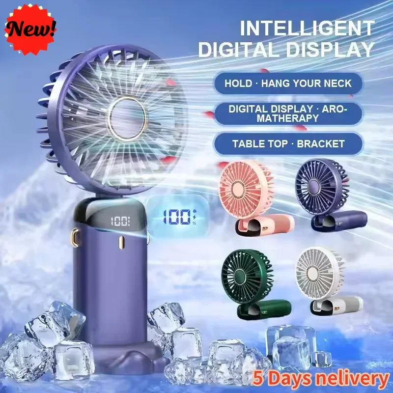 Car 3 in 1 Portable Fan Handheld Neck Desk Fan 5 Speed Digital Display Ultra Quiet Makeup Fan for Women Desktop Clip Office Amag