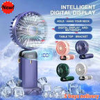 Car 3 in 1 Portable Fan Handheld Neck Desk Fan 5 Speed Digital Display Ultra Quiet Makeup Fan for Women Desktop Clip Office Amag