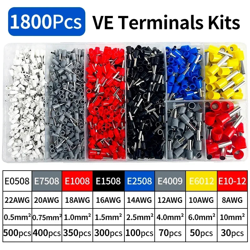 200-1900Pcs E0508/E7508/E1008 Crimp Terminals | Pre-Insulated Ring Connectors for Electrical Wiring & Industrial Use