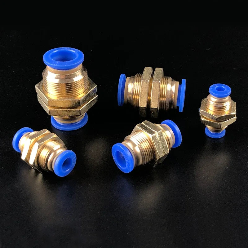 5PCS PM Push to Connect Fittings 4/6/8/10/12mm Bulkhead Union Quick Release Air Connector for 1/8-1/2" Thread Pneumatic Fittings
