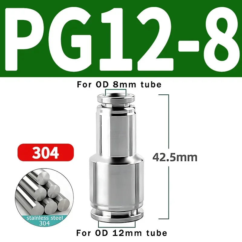 304 Stainless Steel Pneumatic Quick Connect Fitting PG PU 4 6 8 10mm for Air Compressor Gas Pipe Hydraulic Plug-In 10-50PCS