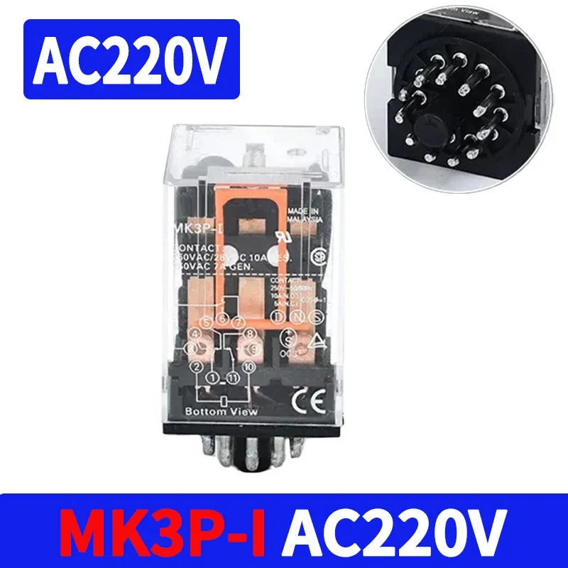 MK2P-I MK3P-I Intermediate Relay, 8/11 Pin Electromagnetic Power Relay with Copper Coil and Silver Contact AC220V DC24V