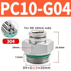 Stainless Steel PC-G Pneumatic Push-In Fitting, Straight Male G Thread Air Tube Connector for Air Compressor & Pneumatic Systems