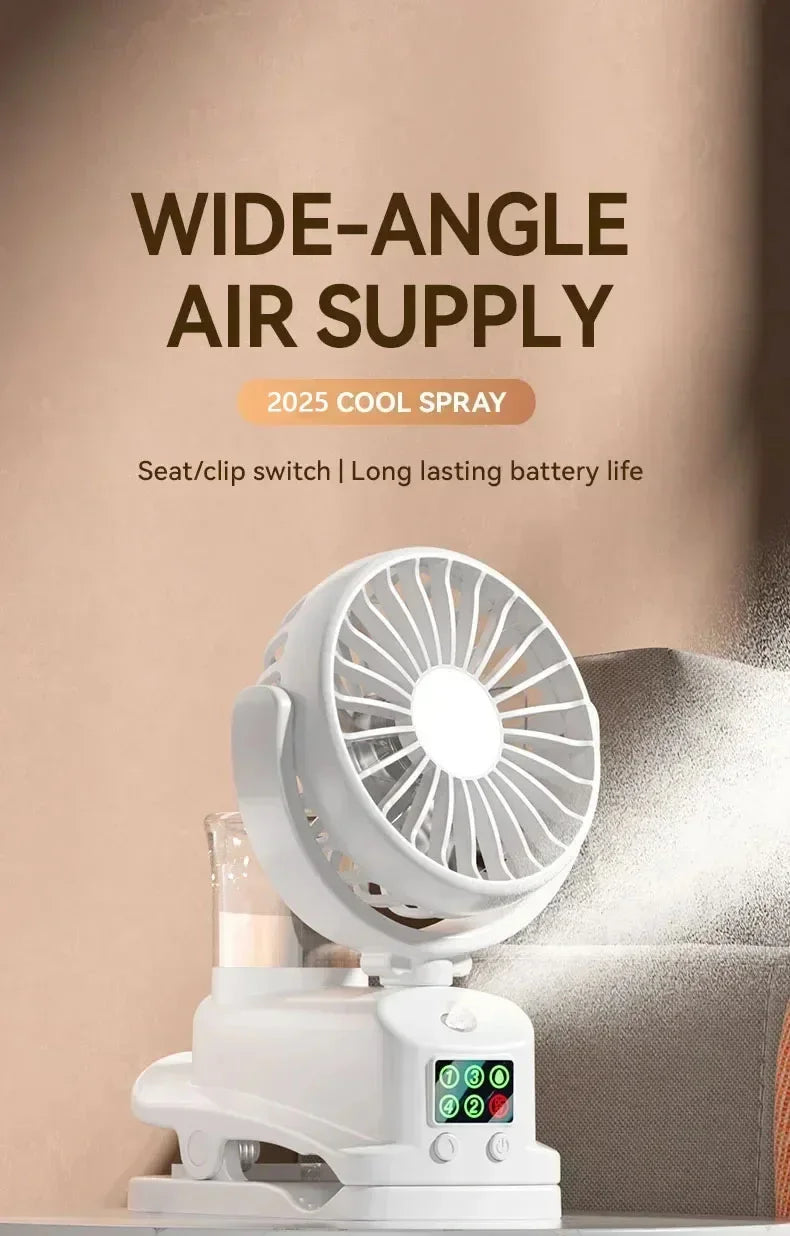 Motorcycle  Clip-on Fan with Spray Mist Handheld Fan Hydration, Multifunctional Neck Hanging Spray Fan Students' Dormitory Amagi