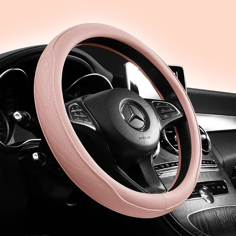 Napa Leather Perforated Patchwork Car Steering Wheel Cover, Non-slip, Breathable, Universal 15 Inch (Approx. 38.1cm) Amagi