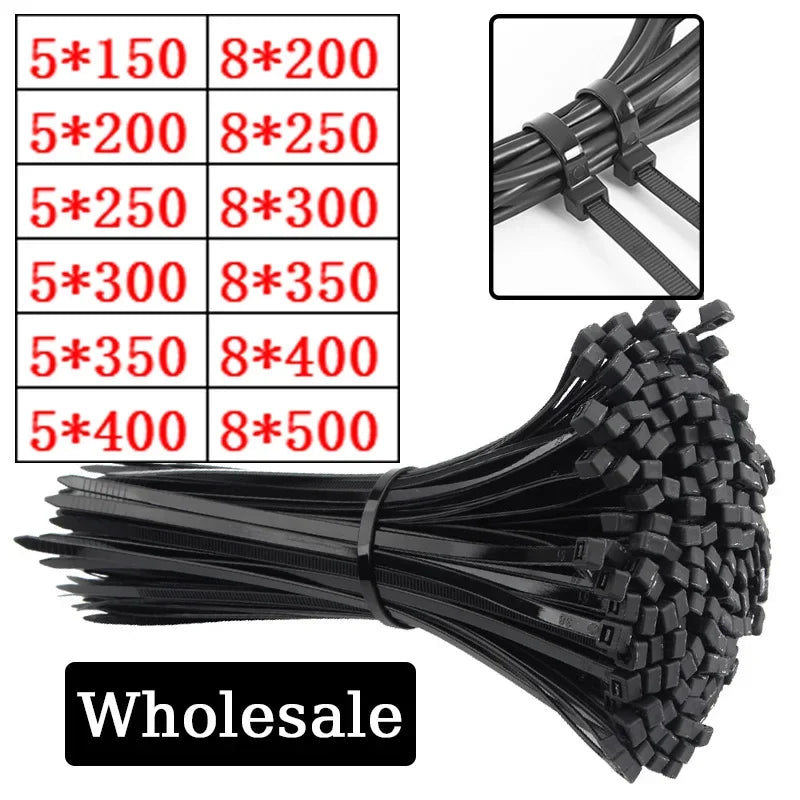 Heavy Duty Self-Locking Nylon Cable Ties 5x200 5x500mm Black, Weatherproof Zip Ties for Electrical Industrial Home Use,Bulk Pack