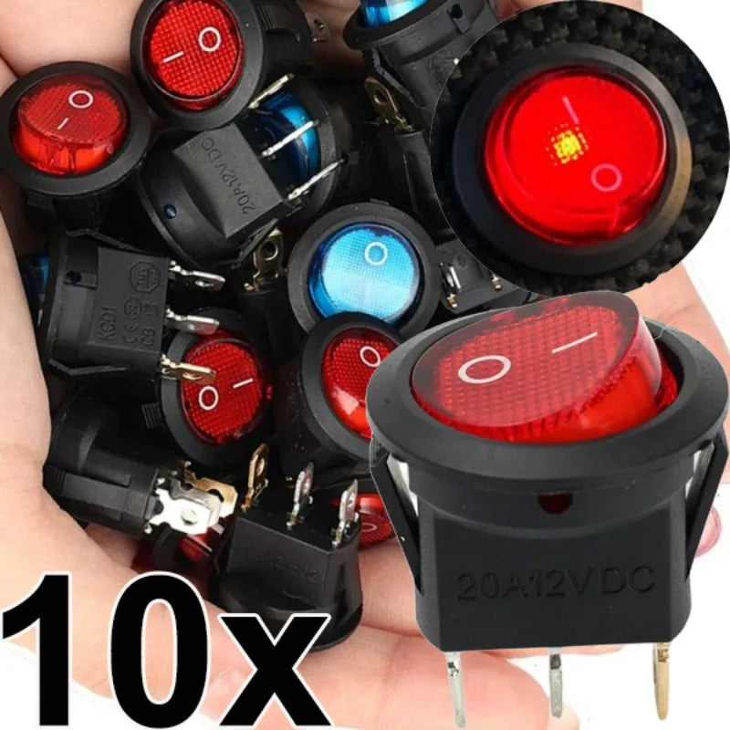 Round Boat Rocker Switch with LED On/Off 3-Pin 2-Position Snap 20A 12V Red LED for Marine Motorcycle Switches DIY Replacement