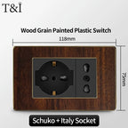 118-Type Retro Wood Grain Wall Plate – Black Plastic Spray-Painted Decorative Panel for Italy Standard Switch & Socket