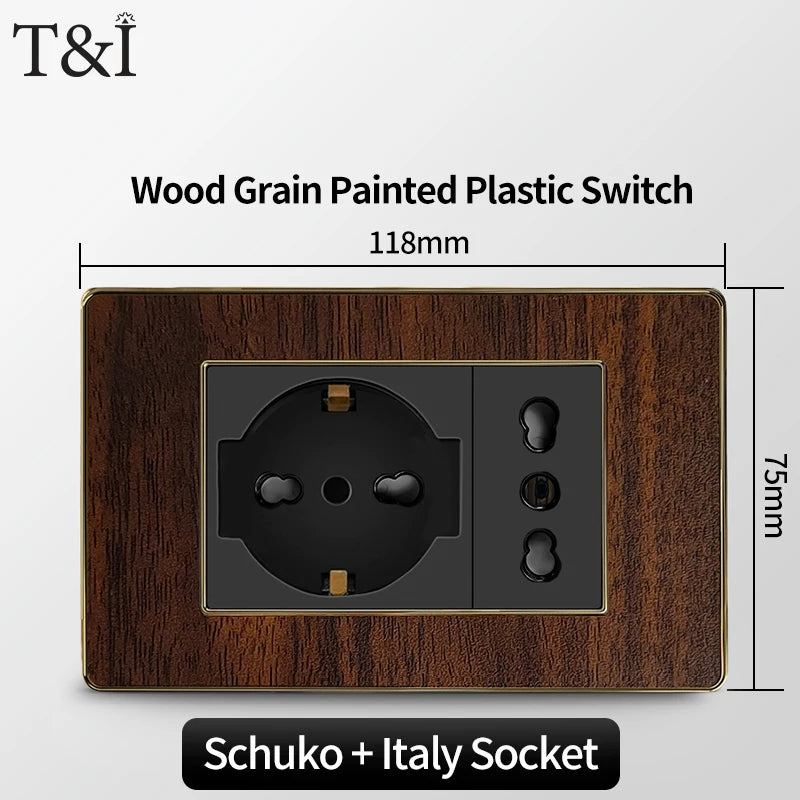 118-Type Retro Wood Grain Wall Plate – Black Plastic Spray-Painted Decorative Panel for Italy Standard Switch & Socket