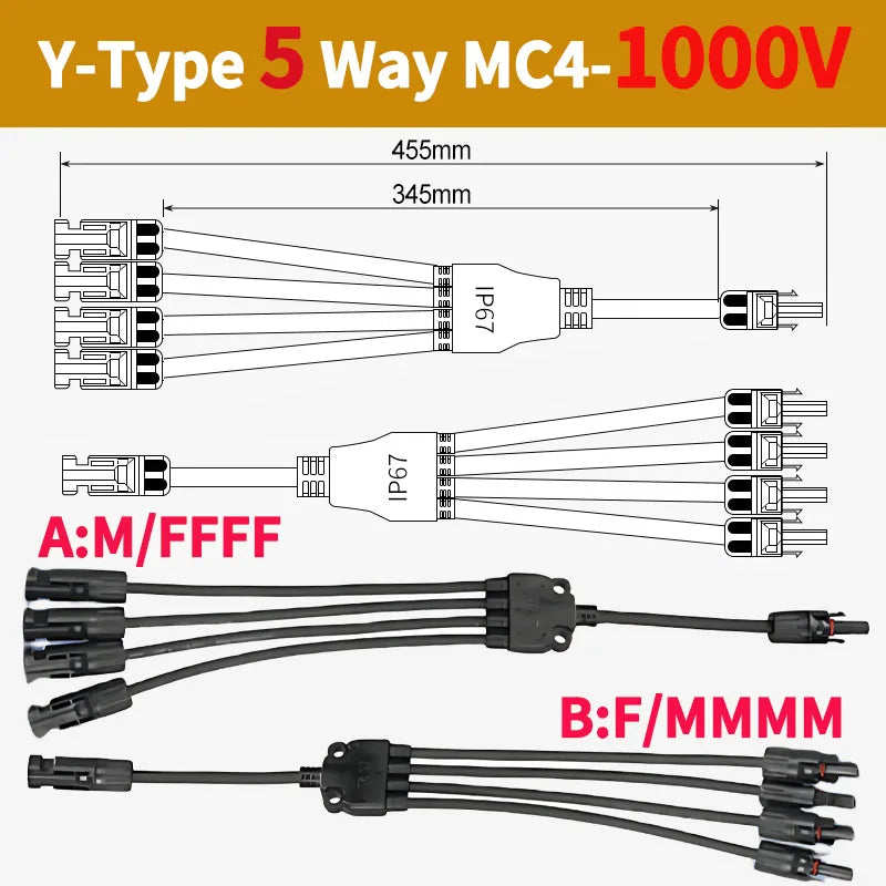 1/5/20/100 Sets DC PV Y Branch Photovoltaic Solar Connector 1000V 30A Male Female 3-Way 4-Way 5-Way Plug 1 To 2/3/4 Adapter