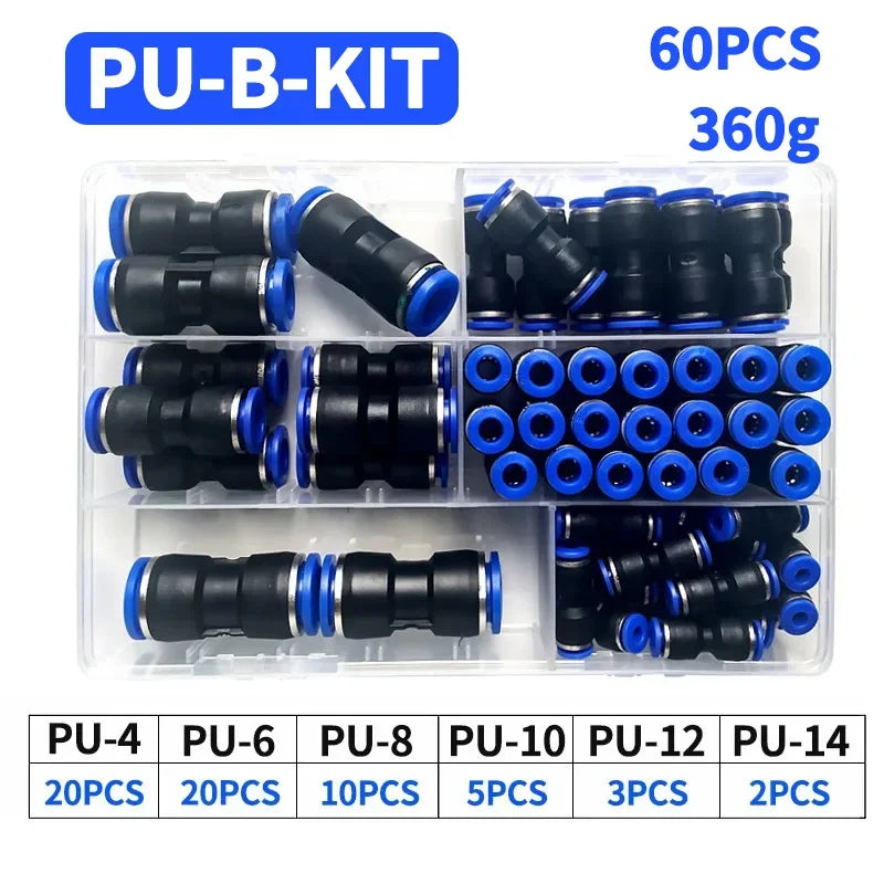 Boxed 23/60/80/100 PCS PU Kit Air Straight Pneumatic Fittings PU Water Pipes Quick Release Connector PU4 PU6 PU8 PU14 4/6/8/10MM