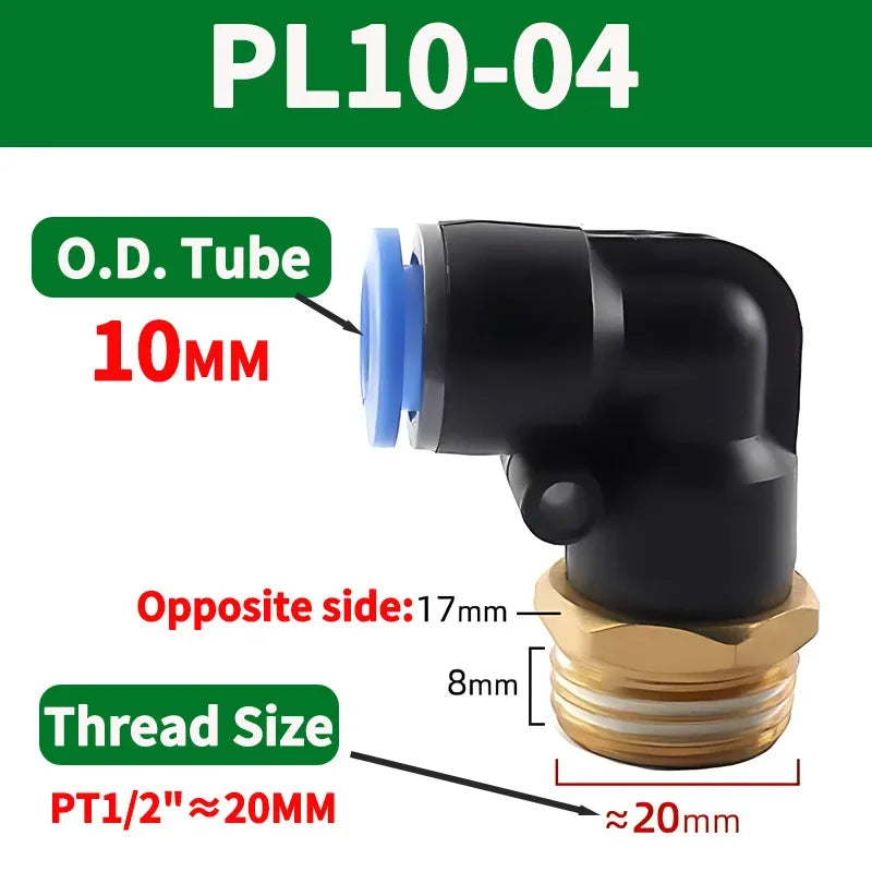 PL Push to Connect Tube Fitting Male Elbow PL4/6/8/10/12mm Tube OD x M5/01/02/03/04 Thread Pneumatic Air Push Fit Lock Fitting