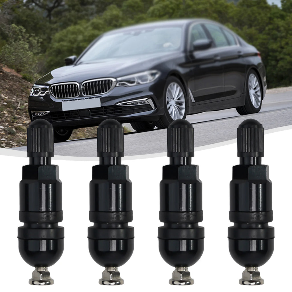 4pcs TPMS Tire Pressure Sensor Valve Stem Repair Kit For BMW 5 Series Black Tire Pressure Sensor Valve Stem Repair Kit