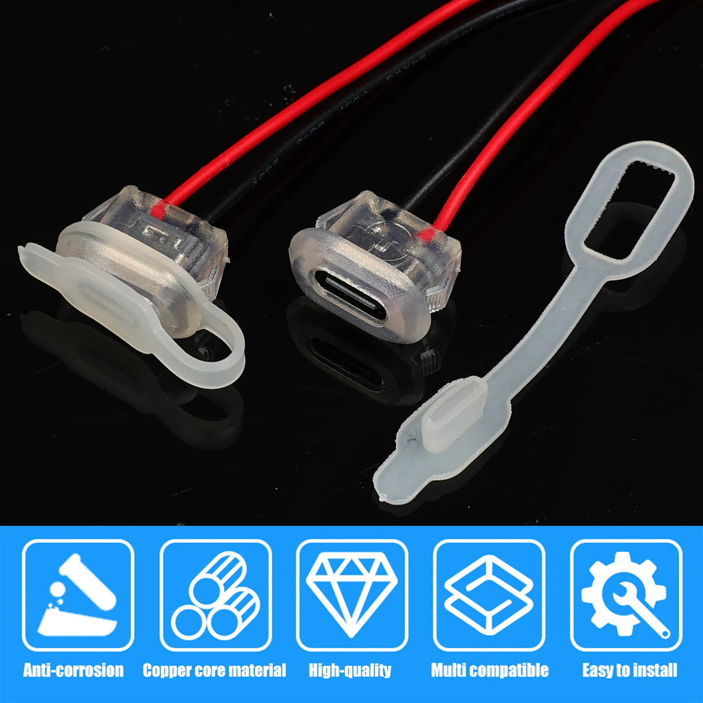 2pin USB Type C 3A Input Type Charging Socket with LED Lights Plate Waterproof Power Port TYPE-C Female Connector Jack