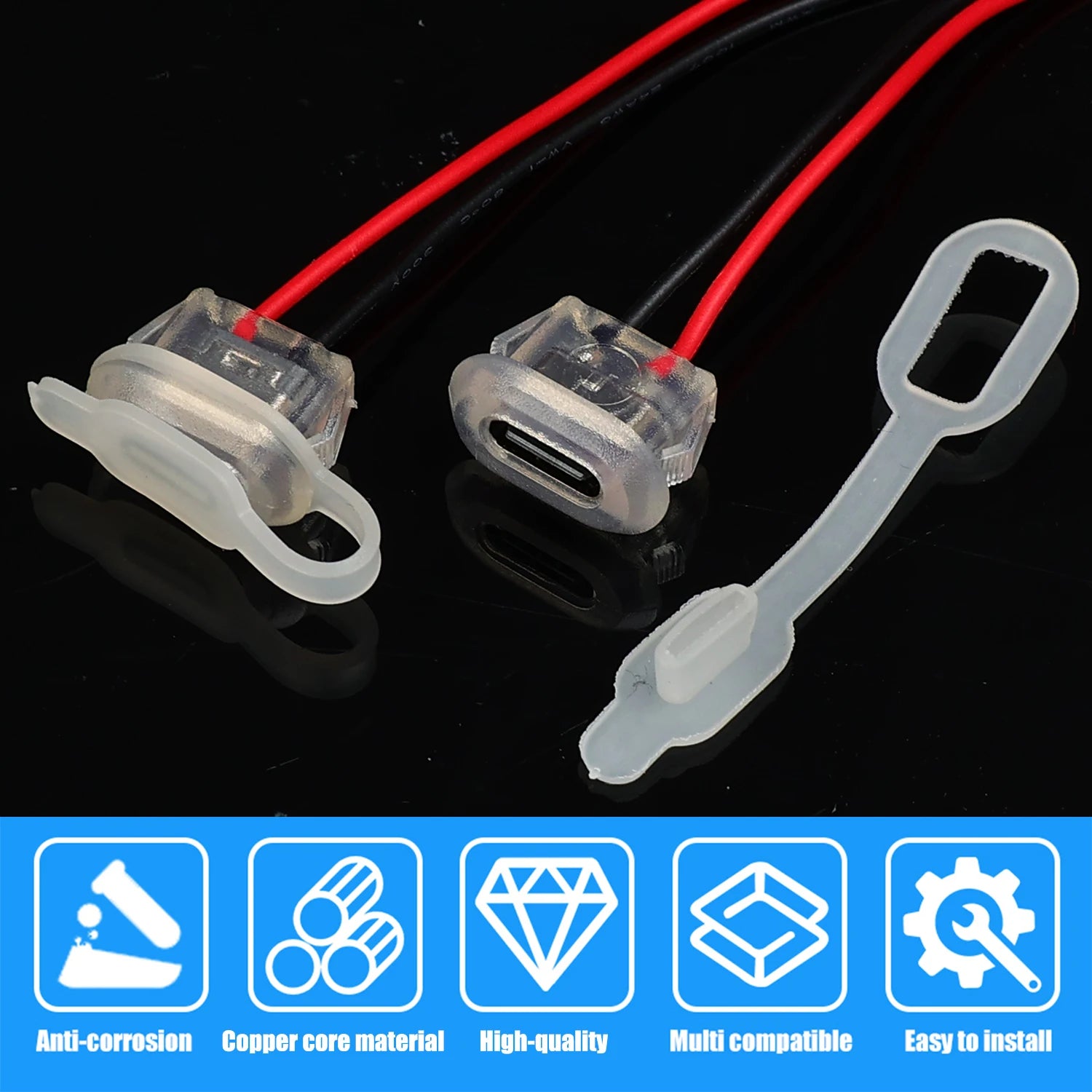 2pin USB Type C 3A Input Type Charging Socket with LED Lights Plate Waterproof Power Port TYPE-C Female Connector Jack