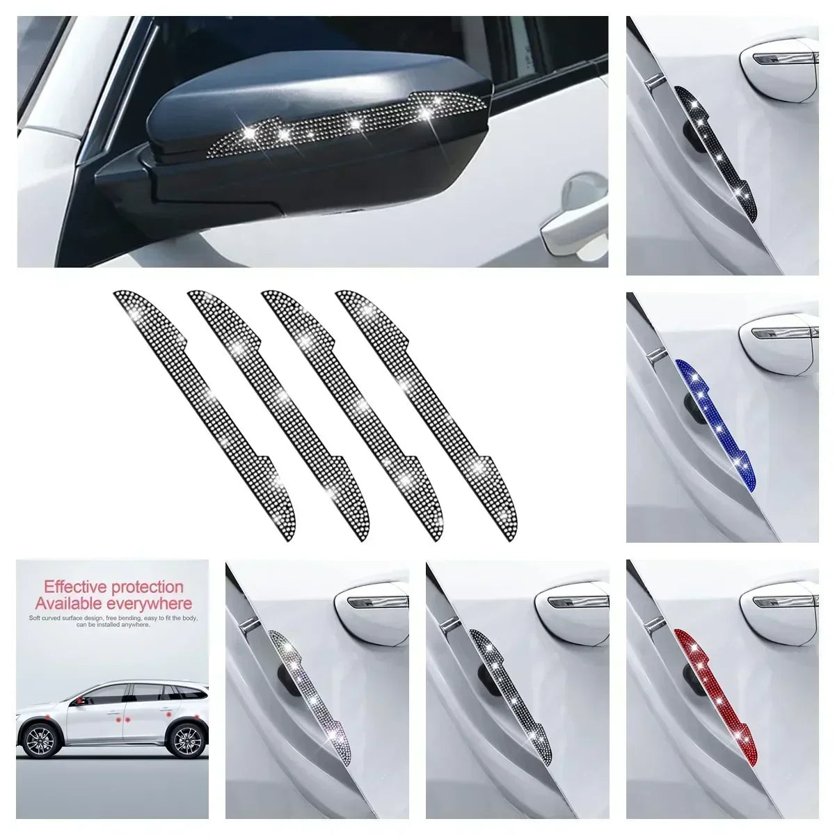 Bling Diamond Car Anti-Collision Strip Rearview Mirror Door Handle Prevent Decoration Rhinestone Scratch Resistant Strip Amagi
