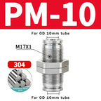 PM Type 304 Stainless Steel Bulkhead Pneumatic Connector, Push-In Hose Fitting 4mm–16mm for Air, Gas and Fluid Pipe Connection