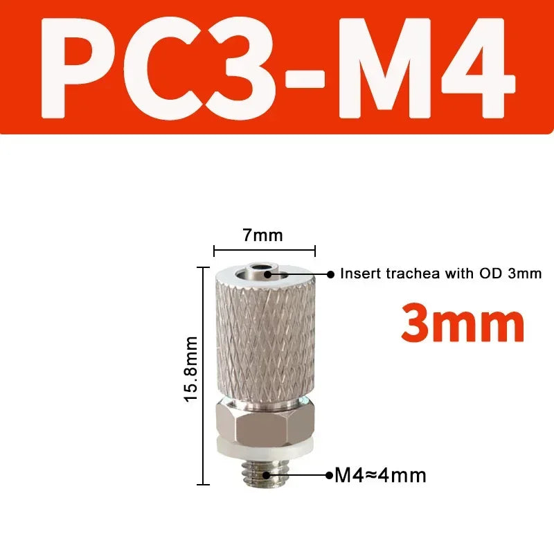 Mini Pneumatic Pipe Connector PC PL Screw Through Quick Fitting Fast Twist Joint ,Male Thread M3 M4 M5 M6 - Tube OD 3mm 4mm 6mm