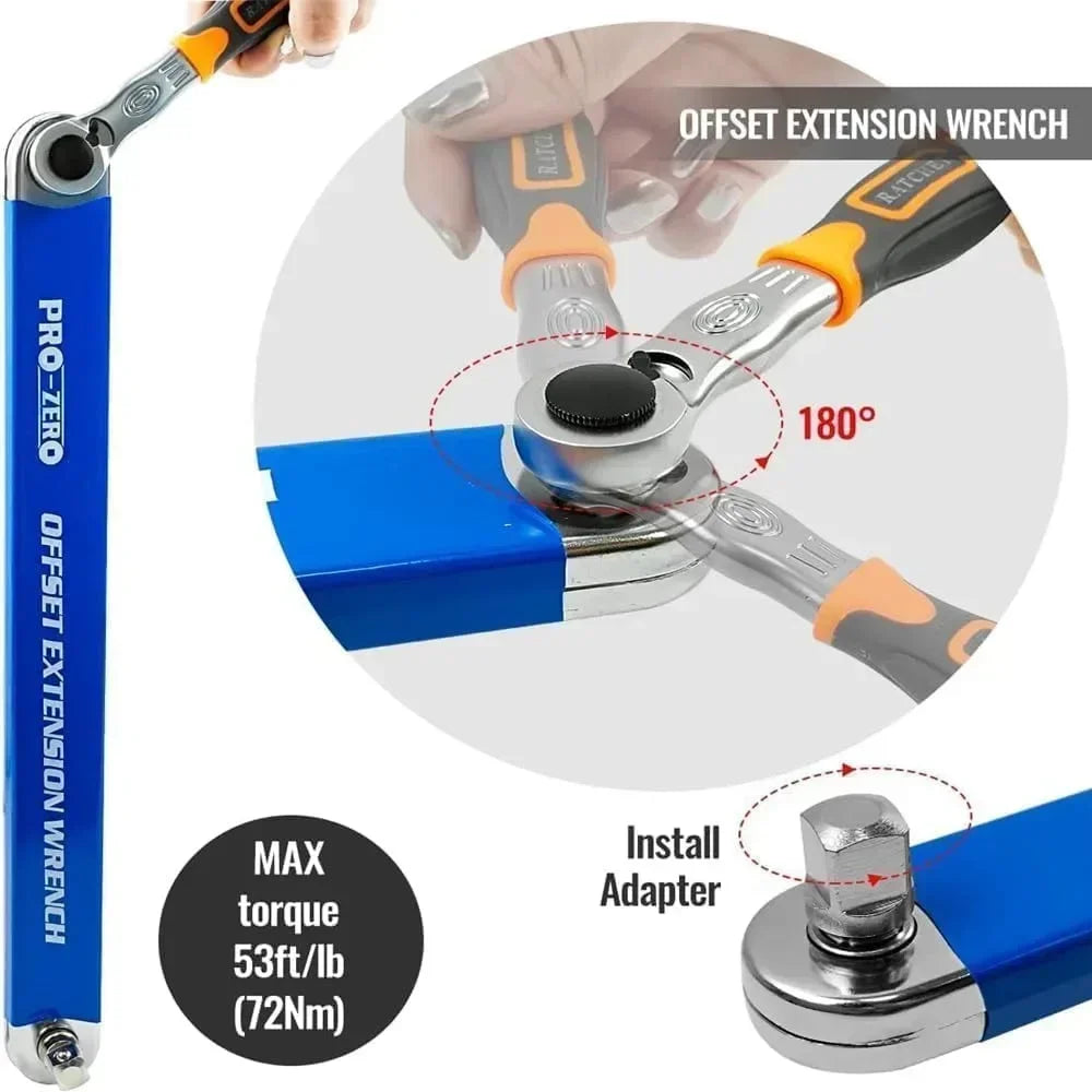 15-inch Extension Wrench 3/8" Offset Impact-Ready Socket Wrench Tool Versatile Square Drive Adapters Extension Ratchet Wrench