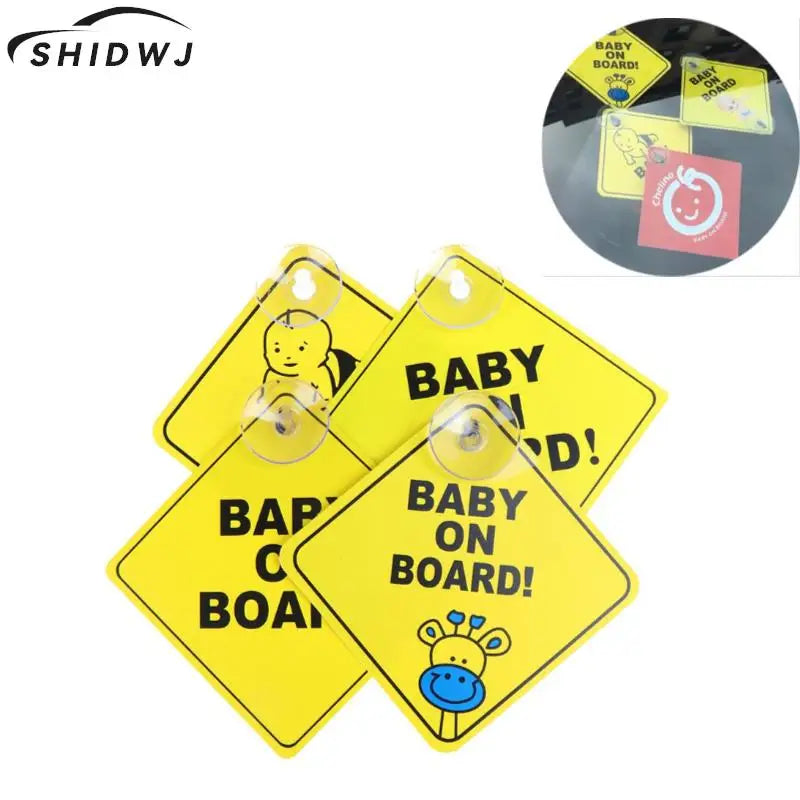 1PC Baby On Board Sign with Suction Cup Car Window Yellow REFLECTIVE Warning Sign 12CM Safe Driving Accesorios