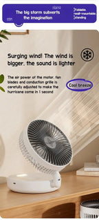 Foldable Desktop Fan Mini Wall-Mounted Car With Warm Night Light Rechargeable 4 Gears Adjustable Portable Air Circulation Amagi