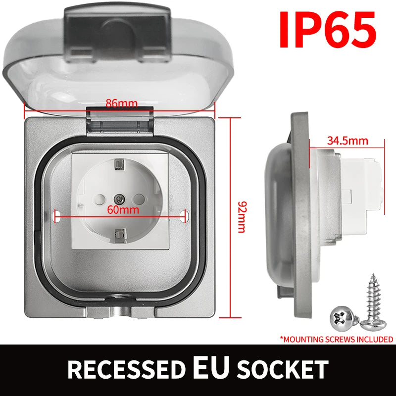 IP65 Waterproof Outdoor Socket- 16A High Power Wall Plate, 250V US/Thai Style 10A Receptacle, Bathroom & Weatherproof Electrical