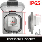 IP65 Waterproof Outdoor Socket- 16A High Power Wall Plate, 250V US/Thai Style 10A Receptacle, Bathroom & Weatherproof Electrical