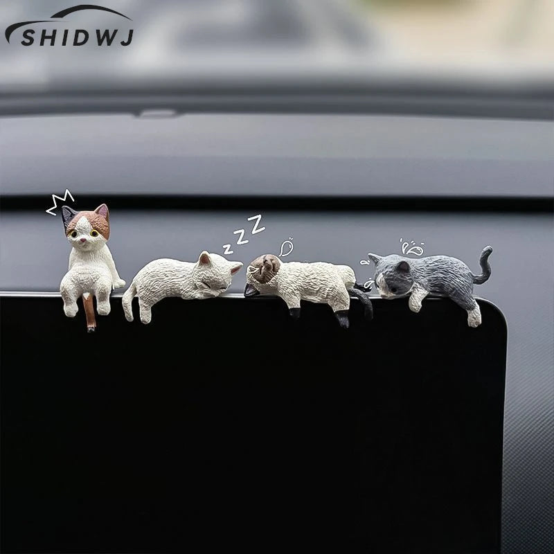 1/4Pcs Car Decoration Sleeping Cat Doll Kitty Creative Auto Ornaments Toys Cat Micro Landscape Model Cute Car Accessories Gifts