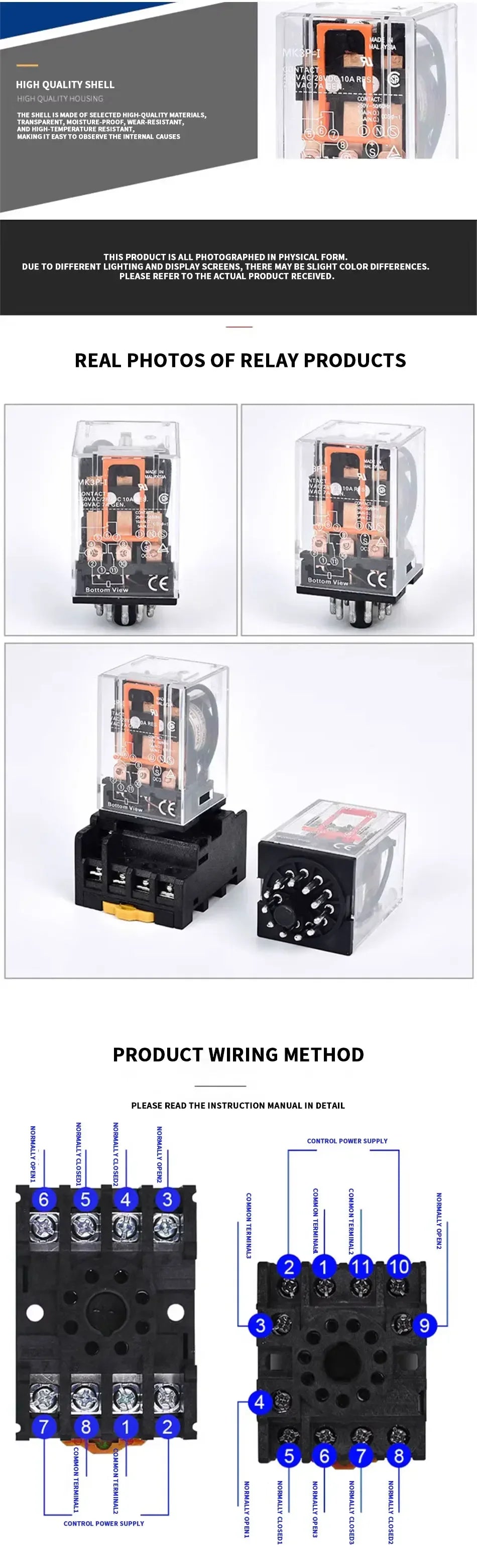 MK2P-I MK3P-I Intermediate Relay, 8/11 Pin Electromagnetic Power Relay with Copper Coil and Silver Contact AC220V DC24V