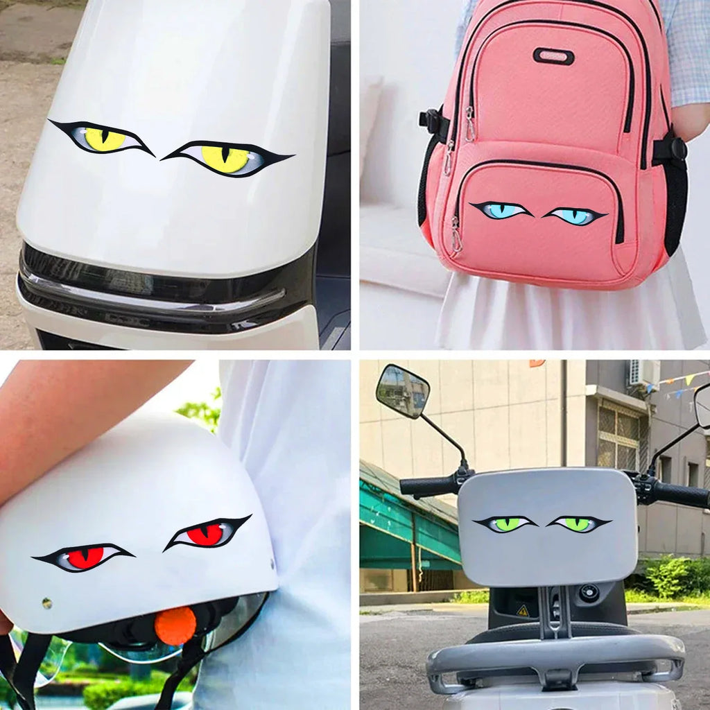 3D Reflective Eyes Stickers for Motorcycle Scooter Windshield Auto Decorative Night Light Safety Front Car Stickers Waterproof