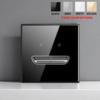 European British French Standard Tempered Glass Switch Socket with Indicator Light , Self-Reset 1 2 3 4 Gang Wall Panel Outlets