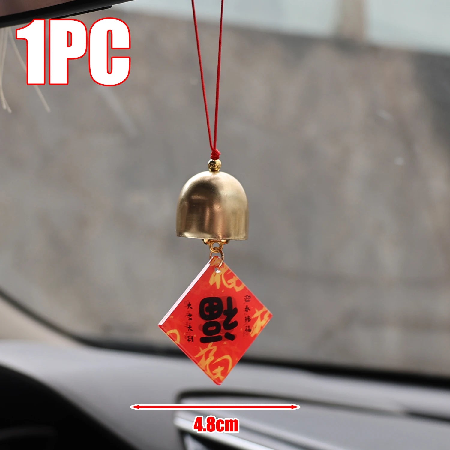 Car New Year Wind Chime Pendant New Auto Interior Bell Ornament Festive Blessings Text Car Mounted Chinese Style Decoration